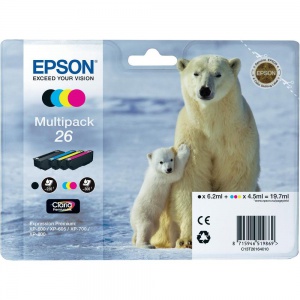 Epson C13T26164010 (26) Ink cartridge multi pack, 220pg + 3x300pg, 6ml + 3x5ml, Pack qty 4
