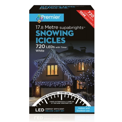Premier 720 Snowing Icicle White LED Lights with Timer