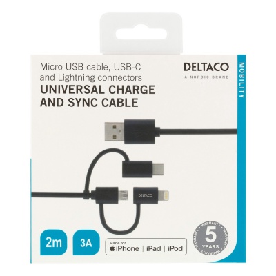 Deltaco IPLH156 Universal Charge and Sync Cable 