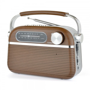 Lloytron N6403WD Vintage Rechargeable Portable Bluetooth AM FM Radio Wood Effect