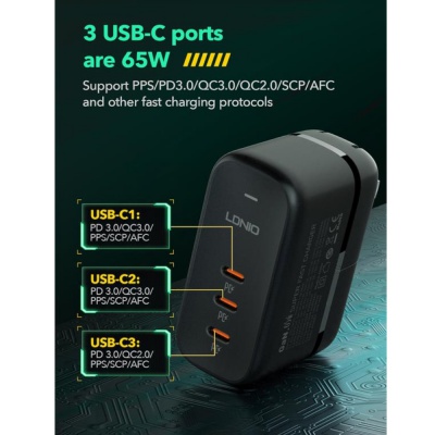 Ldino 65W Super Fast Charger with 3 USB-C Ports 601396