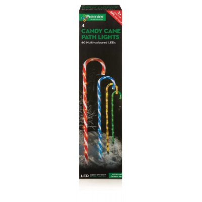 Premier 62cm 4 Pack Candy Cane Path Light with 40 Multi LEDs