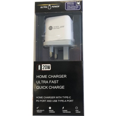 UltraPower 20W Home Charger with Type-C PD Port & USB Type-A Port AC21202