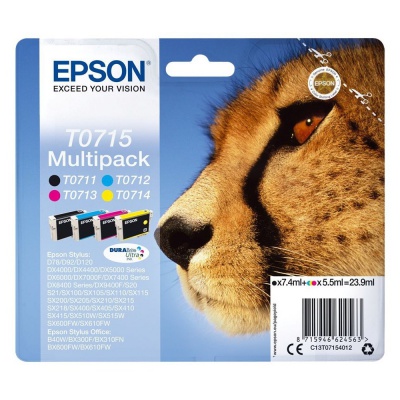 Epson T0715 Original Ink Cartridge C13T07154012 Black And 3 Colours Pack of 4