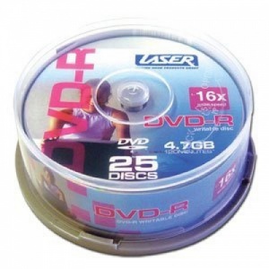 Laser DVD-L+RB2516X 6x Speed DVD-R Capacity 4.7GB 25 Pack Silver Surface