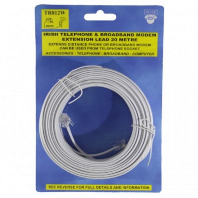 Homeline TR812W Silver Telephone Line Extension Cable 20 Meters