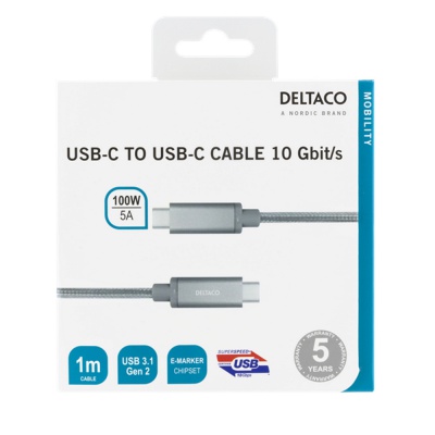 Deltaco 1417M USB C Cable to USB C GEN 2 Superspeed 10 Gbit
