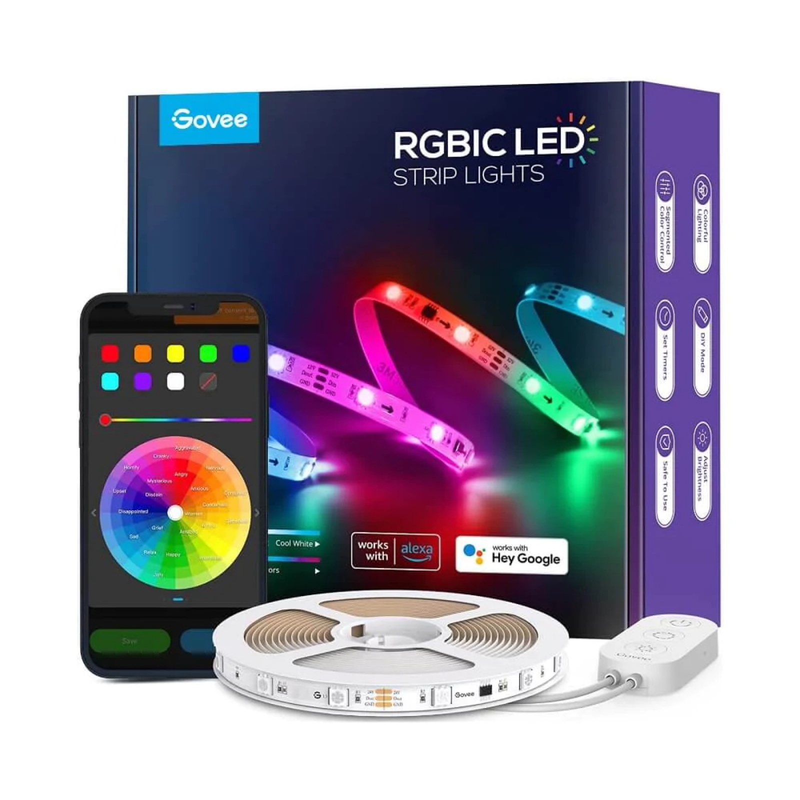  Govee LED Strip Lights RGBIC, 16.4ft Bluetooth Color Changing  LED Lights with Segmented App Control, Smart LED Strip Color Picking, Music  Sync LED Lights for Bedroom, Living Room, Party, Christmas 