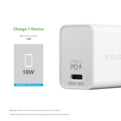 VELD 18W Super Fast Type C Wall Charger White VH18BW