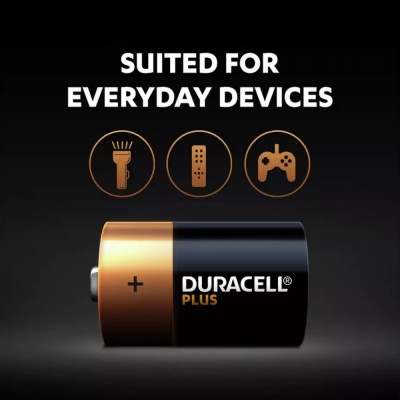 Duracell Plus D Alkaline Batteries Pack of 2 MN1300