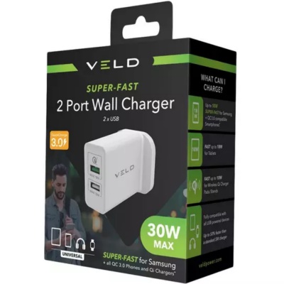 Veld Super Fast 2 port USB Wall Charger VH30CW 