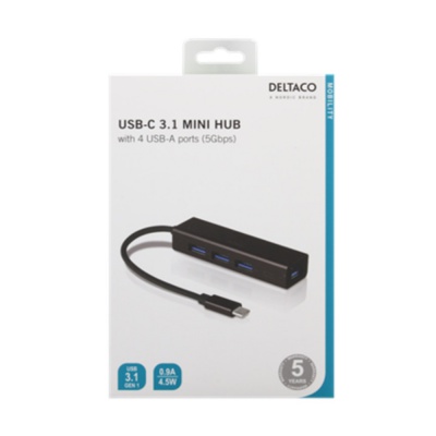 Deltaco USB C Mini Hub With 4 USB A Ports USBC-HUB12