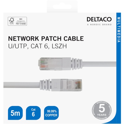 Deltaco 5m Cat6 Network Cable White TP65VR
