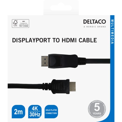 Deltaco DisplayPort to HDMI Cable 2m DP-3020-R