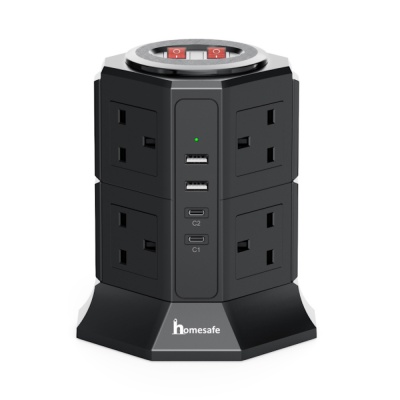 Homesafe USB and AC Power Tower Black TRE09