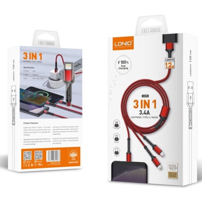 Ldnio 3 in 1 Multipurpose Charging Cable 640937