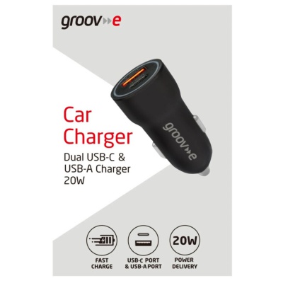 Groov-e Dual USB-C And USB-A Car Charger GVMA124BK
