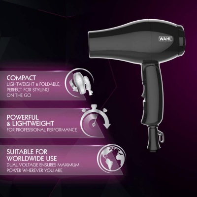 Wahl Black 1000W Travel Hair Dryer and Diffuser ZX982