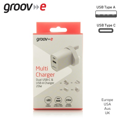 Groove USB A and Type C Travel Charger GVMA113WE